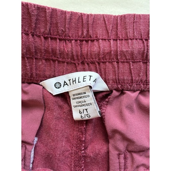 Athleta Retreat Linen Wide Leg Pant Sz 6 Tall CoffeeBerry Beach Coastal Pull On - Picture 7 of 13